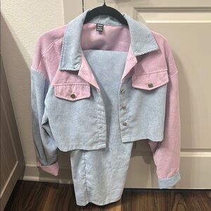 Pink and Blue Corduroy Jacket and Dress Set